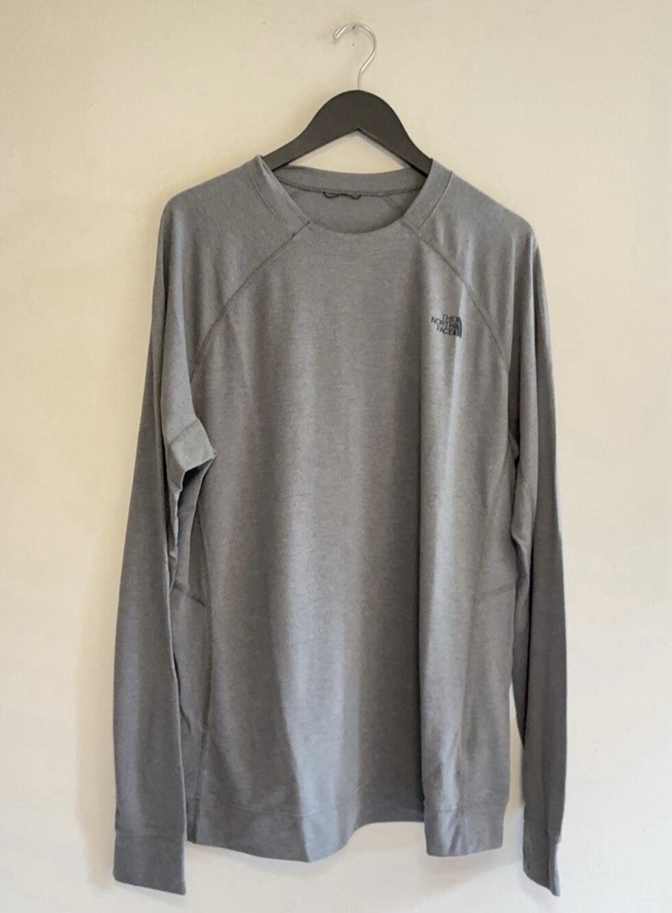 The North Face Shirt Mens Large Gray Long Sleeve FlashDry Wool Blend Base Layer